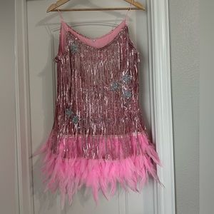 NWOT Judith March Pink Sequin Feather Dress*